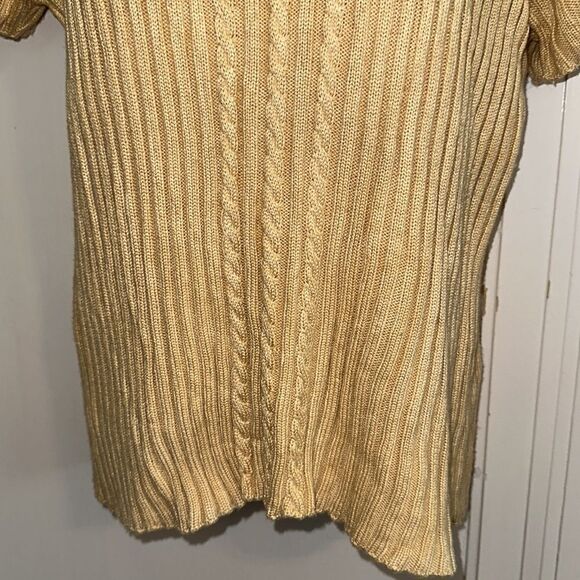 Vintage 80s Liz Claiborne Collection gold ribbed rayon short sleeve sweater - Picture 3 of 8